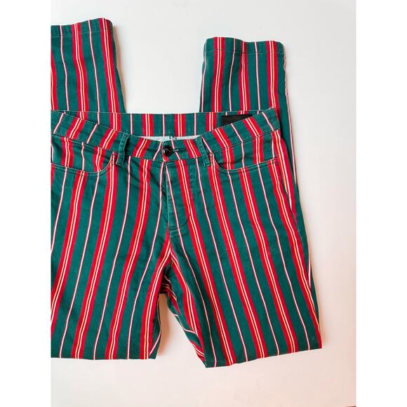 ASOS Red Green Pinstripe Regular Fit Cotton Mid Rise Pants Medium W29 - Picture 5 of 12